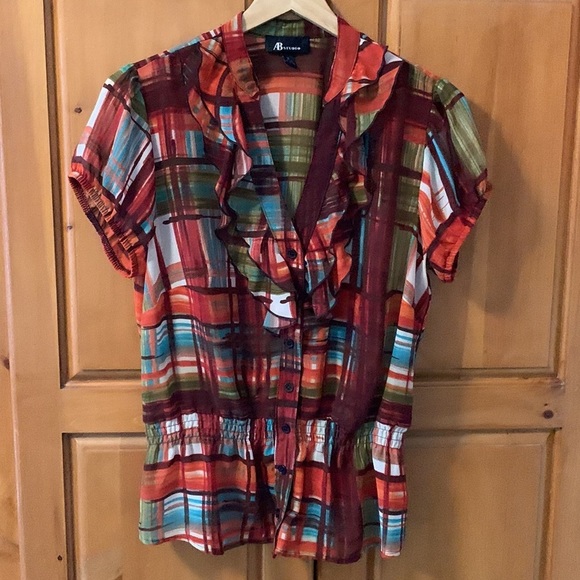AB Studio orange plaid blouse M - Picture 4 of 9